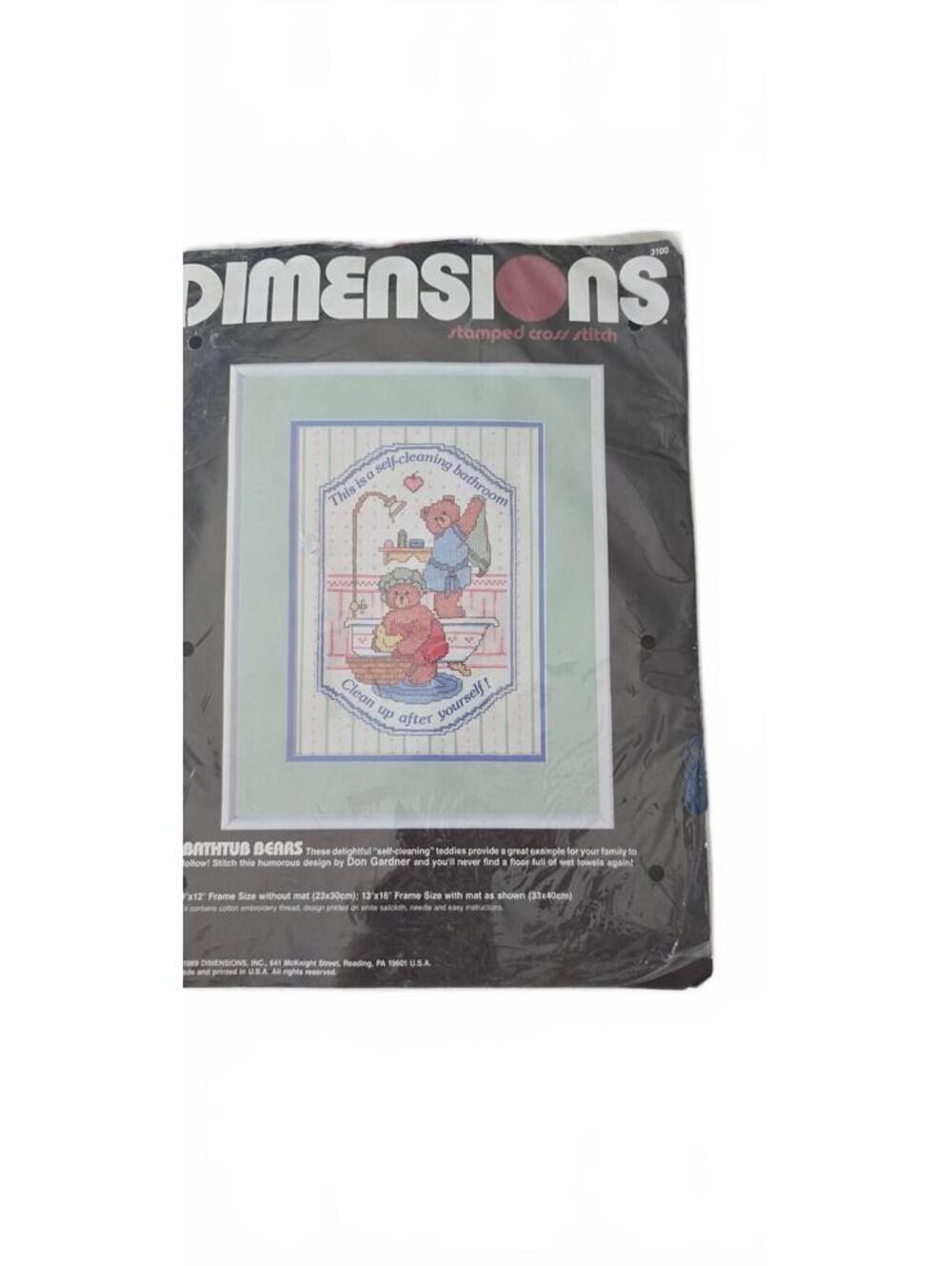 Dimensions Bathtub Bears Stamped Cross Stitch Kit 1989
